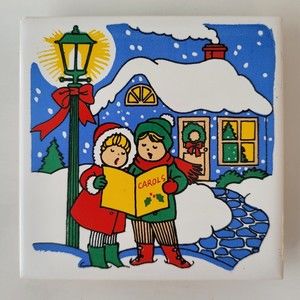 Vintage Christmas Holiday Tile Coaster Trivet 1980s JSNY 1882